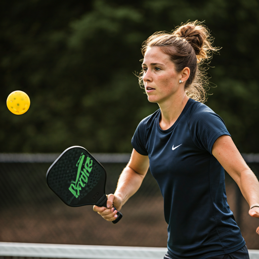 Zoe playing a shot at the net during a pickleball match